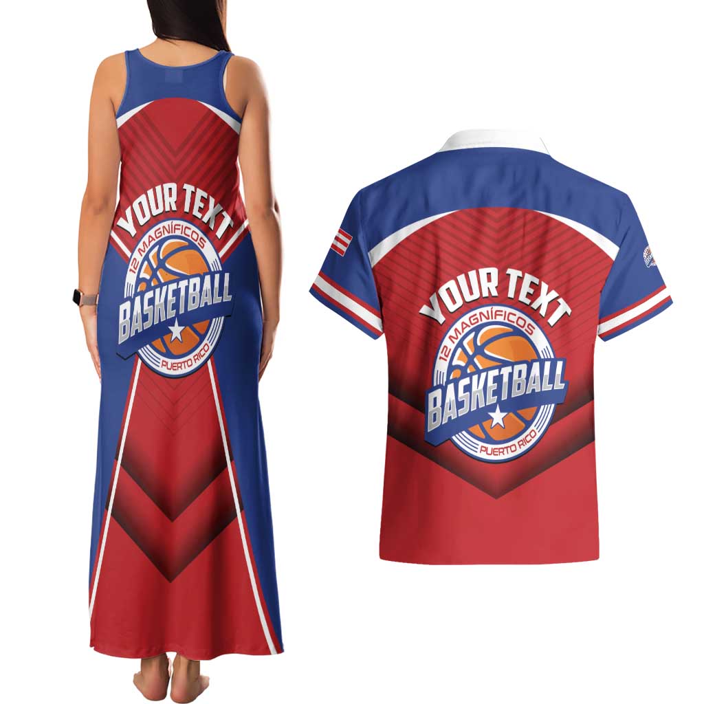Personalized Puerto Rico Basketball Couples Matching Tank Maxi Dress and Hawaiian Shirt Magnificos Go Champion