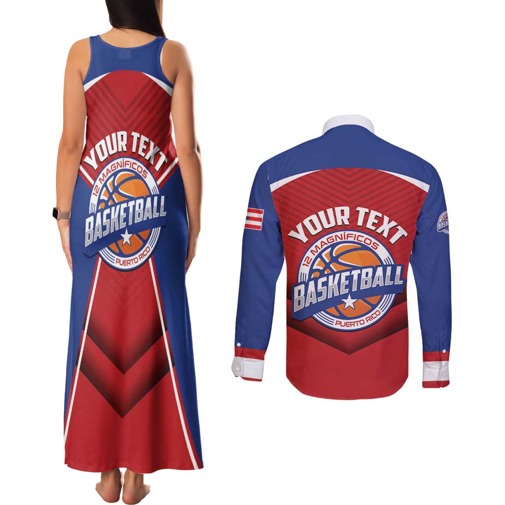 Personalized Puerto Rico Basketball Couples Matching Tank Maxi Dress and Long Sleeve Button Shirt Magnificos Go Champion