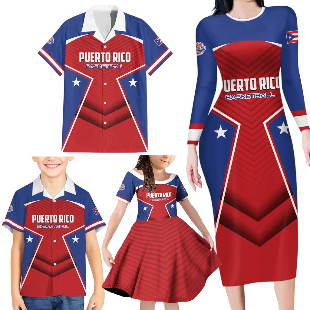 Personalized Puerto Rico Basketball Family Matching Long Sleeve Bodycon Dress and Hawaiian Shirt Magnificos Go Champion