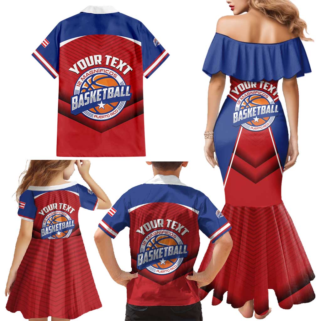 Personalized Puerto Rico Basketball Family Matching Mermaid Dress and Hawaiian Shirt Magnificos Go Champion