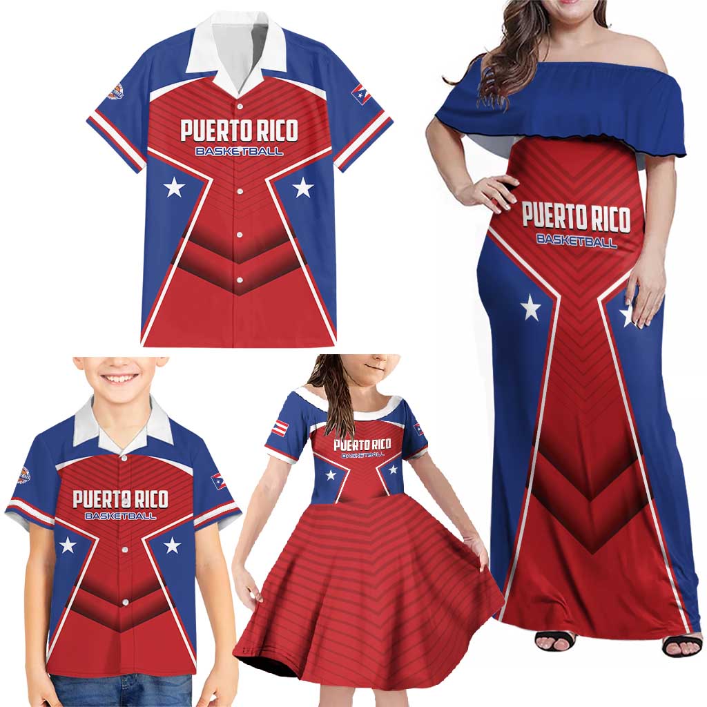 Personalized Puerto Rico Basketball Family Matching Off Shoulder Maxi Dress and Hawaiian Shirt Magnificos Go Champion