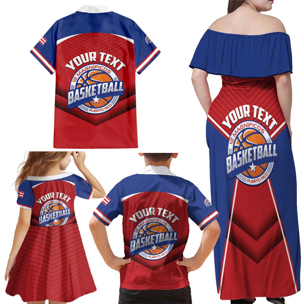 Personalized Puerto Rico Basketball Family Matching Off Shoulder Maxi Dress and Hawaiian Shirt Magnificos Go Champion
