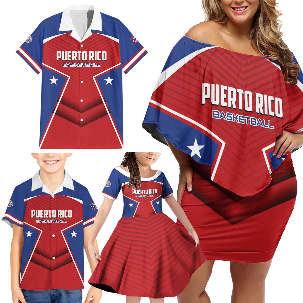 Personalized Puerto Rico Basketball Family Matching Off Shoulder Short Dress and Hawaiian Shirt Magnificos Go Champion