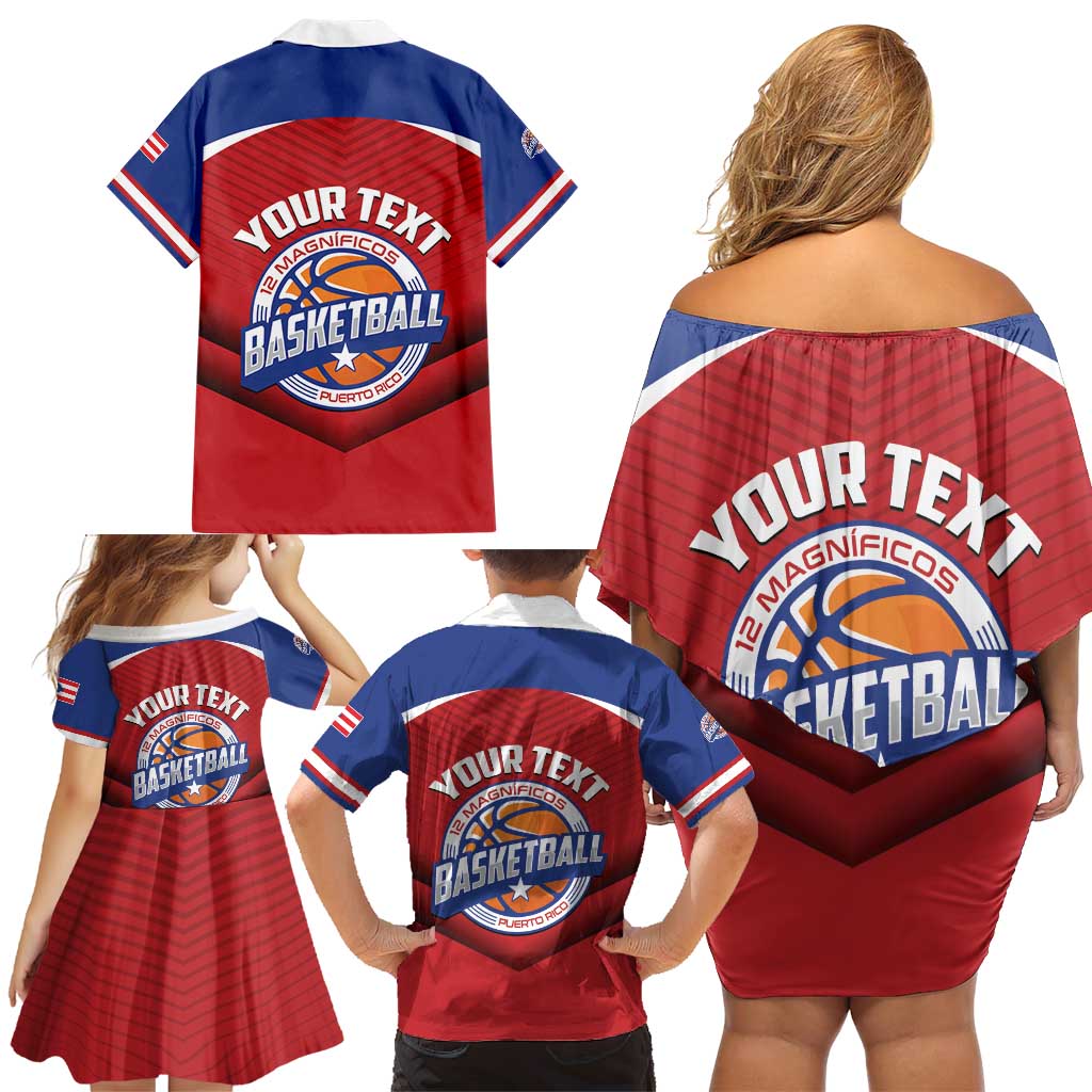 Personalized Puerto Rico Basketball Family Matching Off Shoulder Short Dress and Hawaiian Shirt Magnificos Go Champion