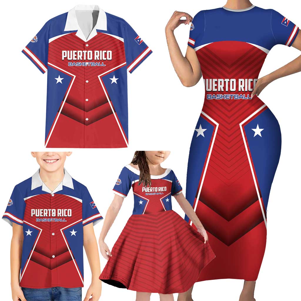 Personalized Puerto Rico Basketball Family Matching Short Sleeve Bodycon Dress and Hawaiian Shirt Magnificos Go Champion