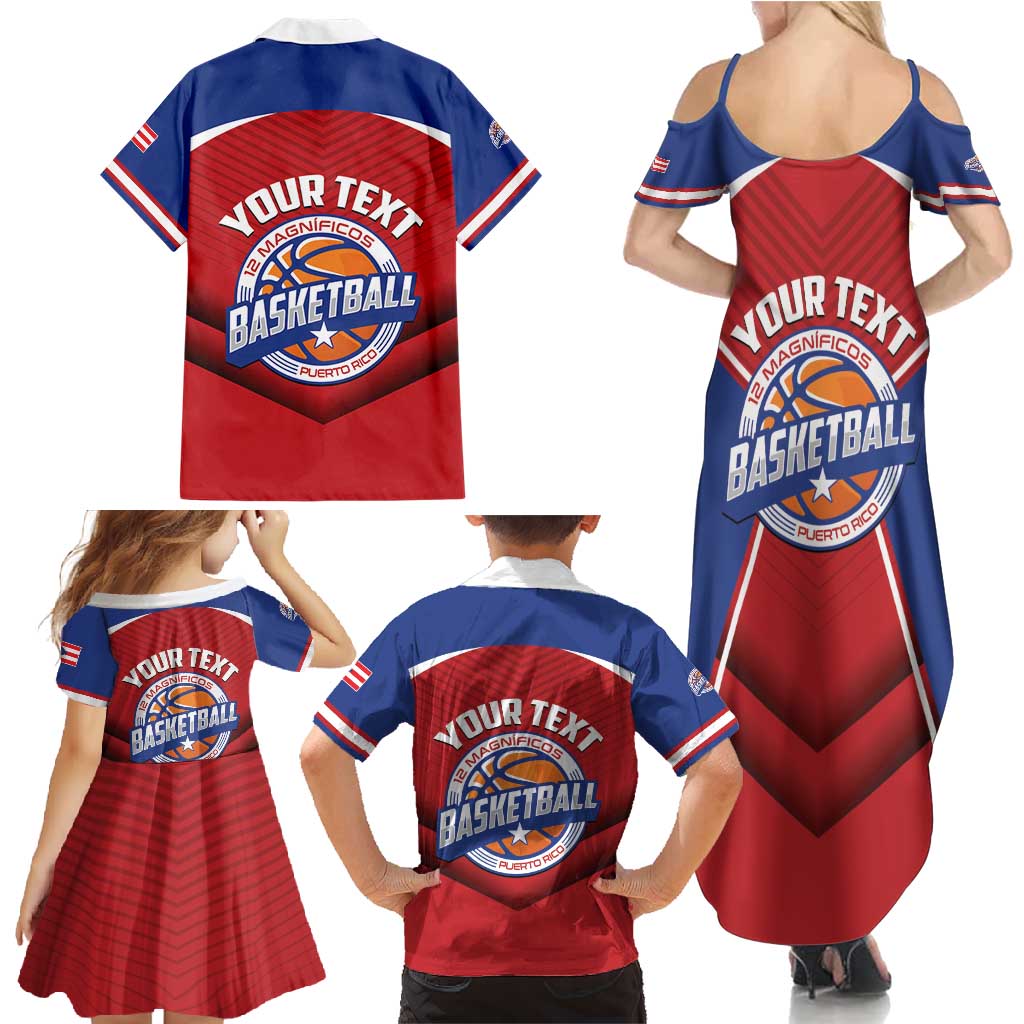 Personalized Puerto Rico Basketball Family Matching Summer Maxi Dress and Hawaiian Shirt Magnificos Go Champion