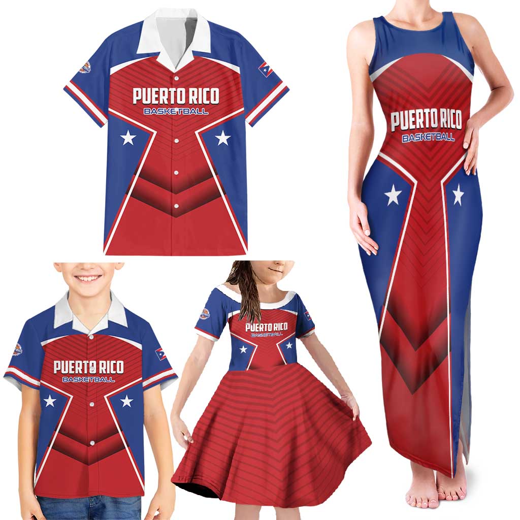 Personalized Puerto Rico Basketball Family Matching Tank Maxi Dress and Hawaiian Shirt Magnificos Go Champion