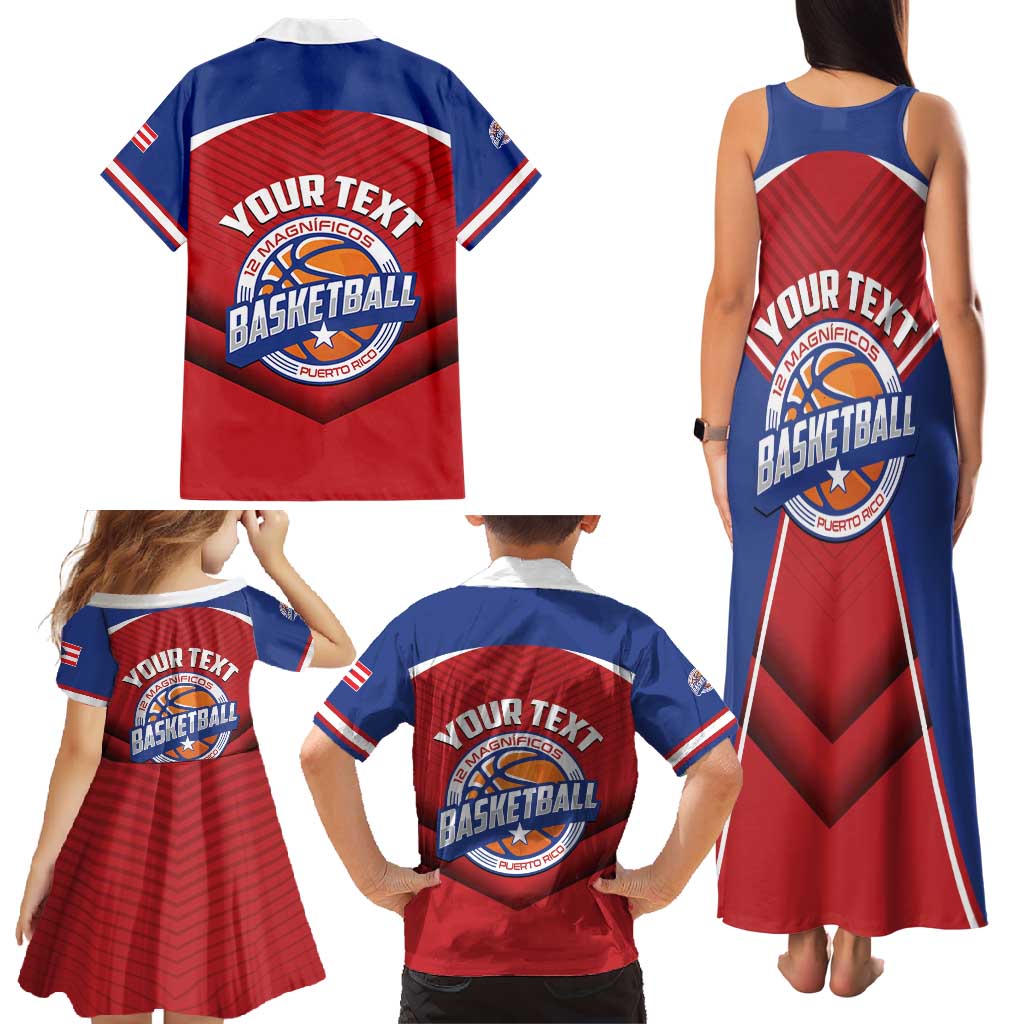 Personalized Puerto Rico Basketball Family Matching Tank Maxi Dress and Hawaiian Shirt Magnificos Go Champion