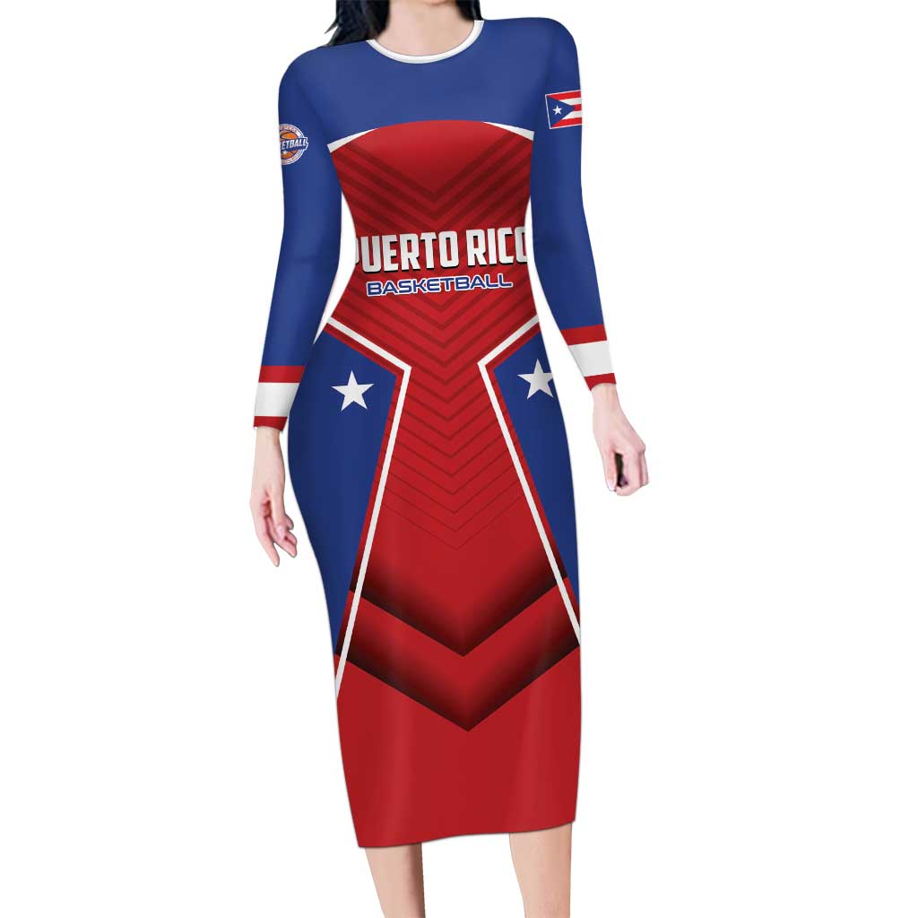 Personalized Puerto Rico Basketball Long Sleeve Bodycon Dress Magnificos Go Champion