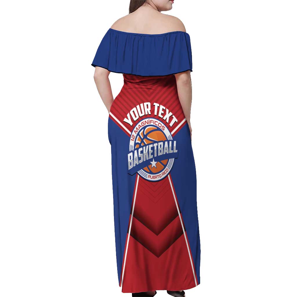 Personalized Puerto Rico Basketball Off Shoulder Maxi Dress Magnificos Go Champion
