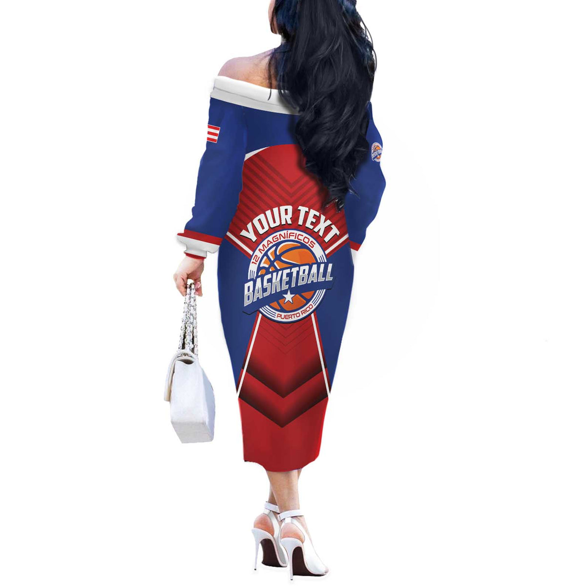 Personalized Puerto Rico Basketball Off The Shoulder Long Sleeve Dress Magnificos Go Champion