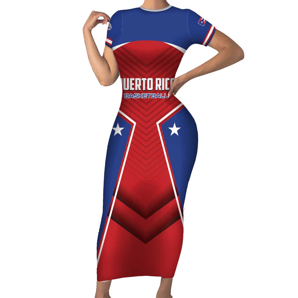 Personalized Puerto Rico Basketball Short Sleeve Bodycon Dress Magnificos Go Champion