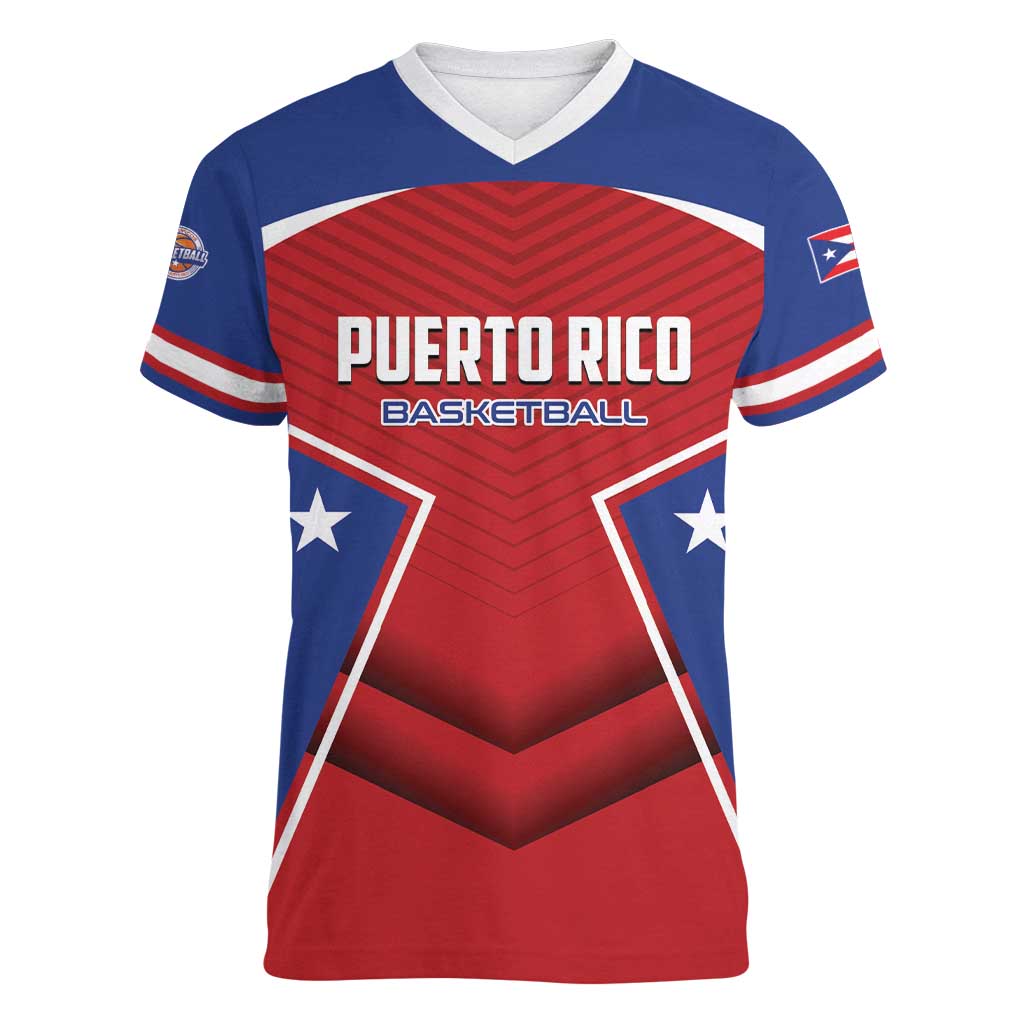 Personalized Puerto Rico Basketball Women V-Neck T-Shirt Magnificos Go Champion