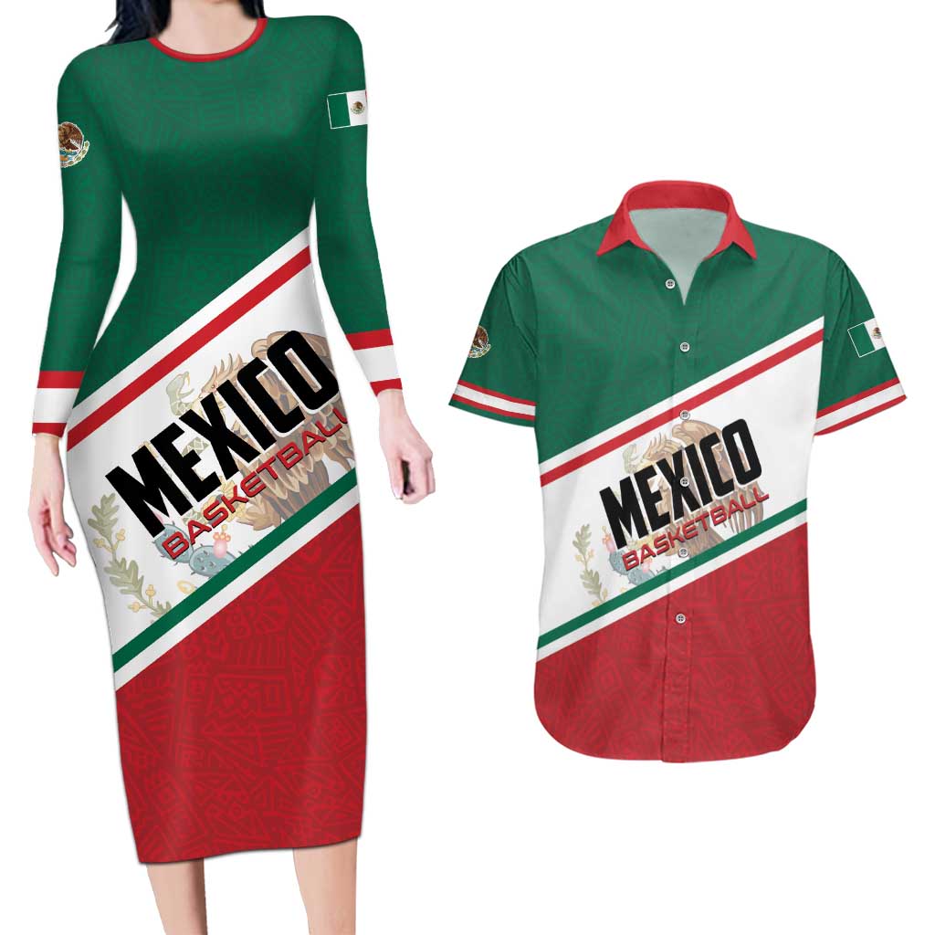 Personalized Mexico Basketball Couples Matching Long Sleeve Bodycon Dress and Hawaiian Shirt Guerreros Go Champion