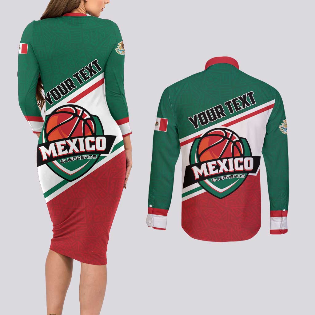 Personalized Mexico Basketball Couples Matching Long Sleeve Bodycon Dress and Long Sleeve Button Shirt Guerreros Go Champion