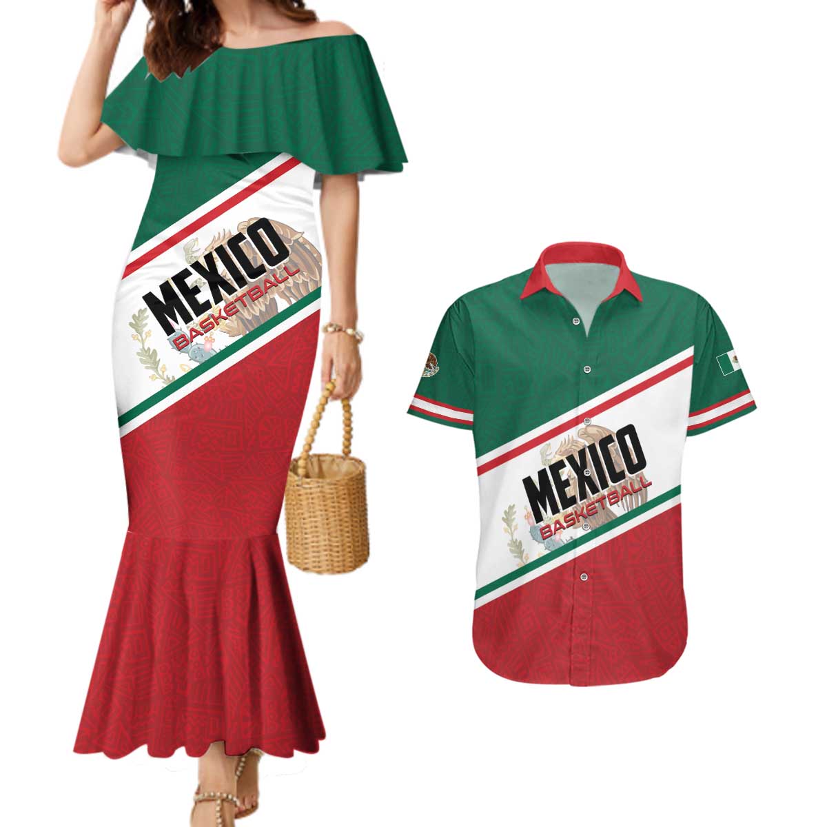 Personalized Mexico Basketball Couples Matching Mermaid Dress and Hawaiian Shirt Guerreros Go Champion