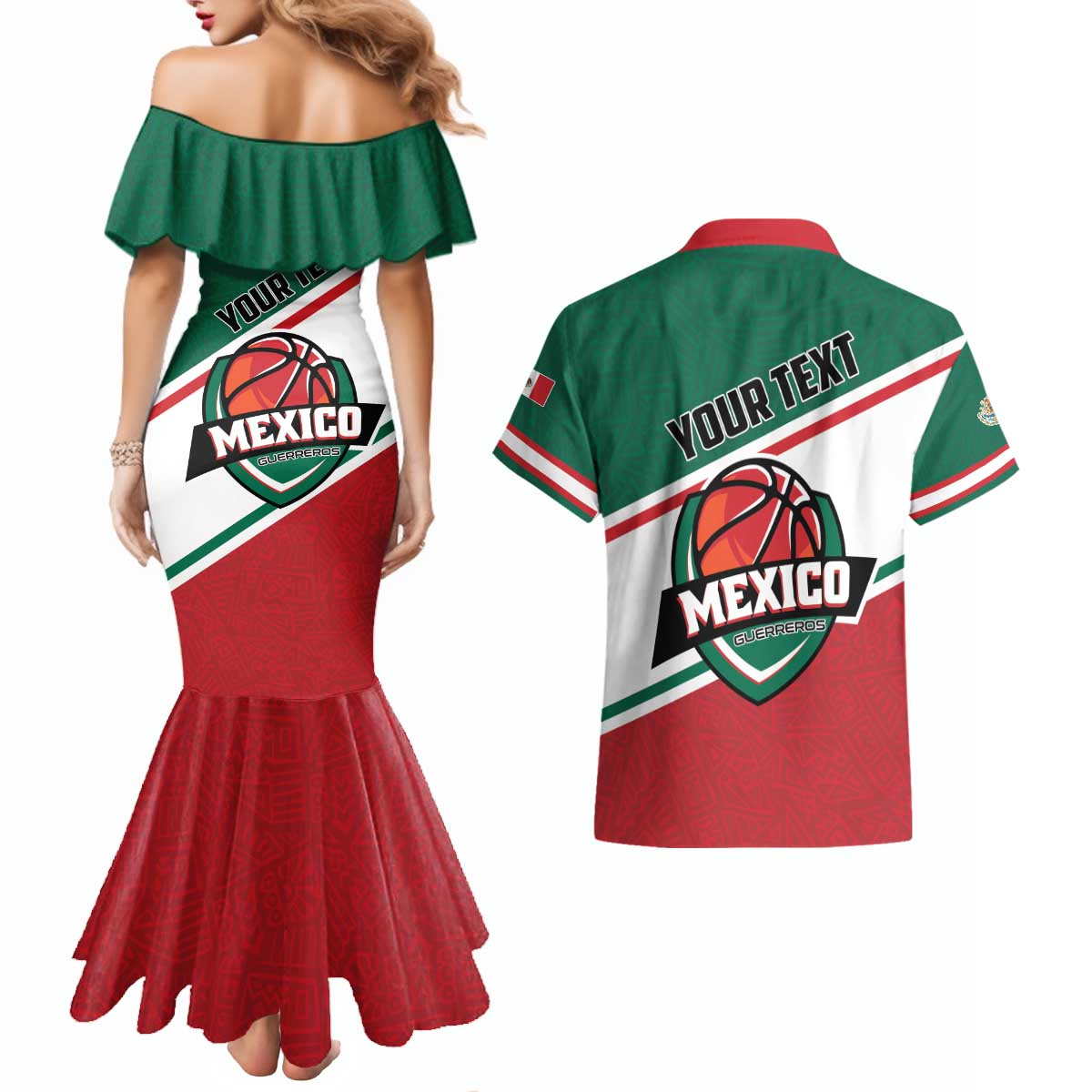 Personalized Mexico Basketball Couples Matching Mermaid Dress and Hawaiian Shirt Guerreros Go Champion