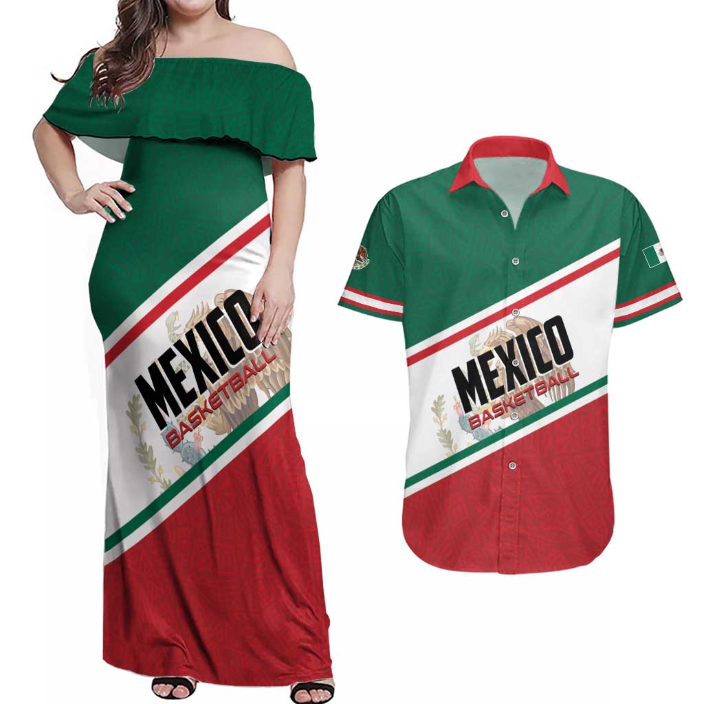 Personalized Mexico Basketball Couples Matching Off Shoulder Maxi Dress and Hawaiian Shirt Guerreros Go Champion