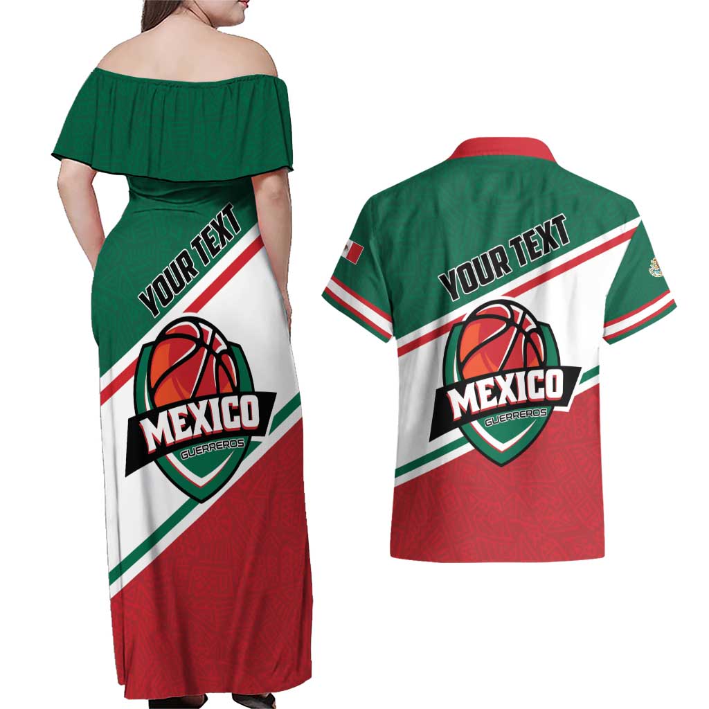 Personalized Mexico Basketball Couples Matching Off Shoulder Maxi Dress and Hawaiian Shirt Guerreros Go Champion
