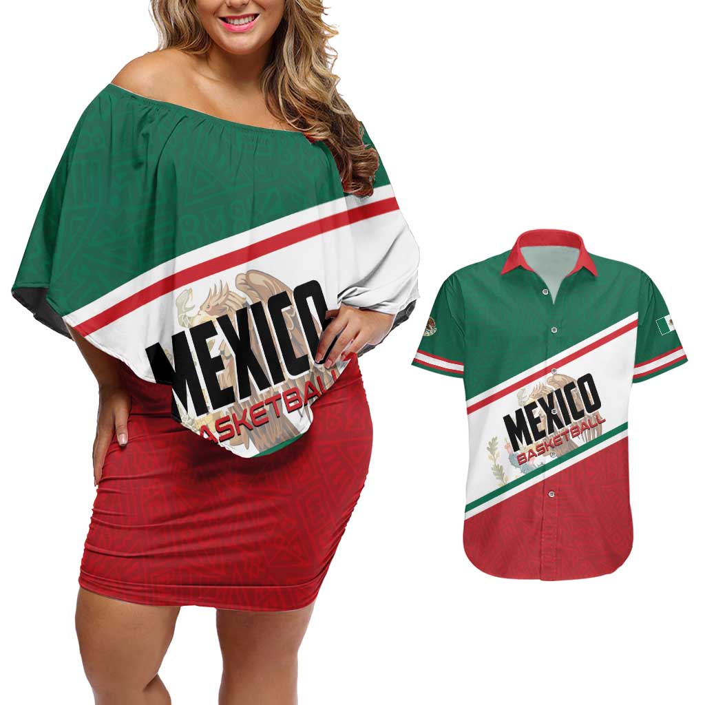 Personalized Mexico Basketball Couples Matching Off Shoulder Short Dress and Hawaiian Shirt Guerreros Go Champion