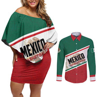 Personalized Mexico Basketball Couples Matching Off Shoulder Short Dress and Long Sleeve Button Shirt Guerreros Go Champion
