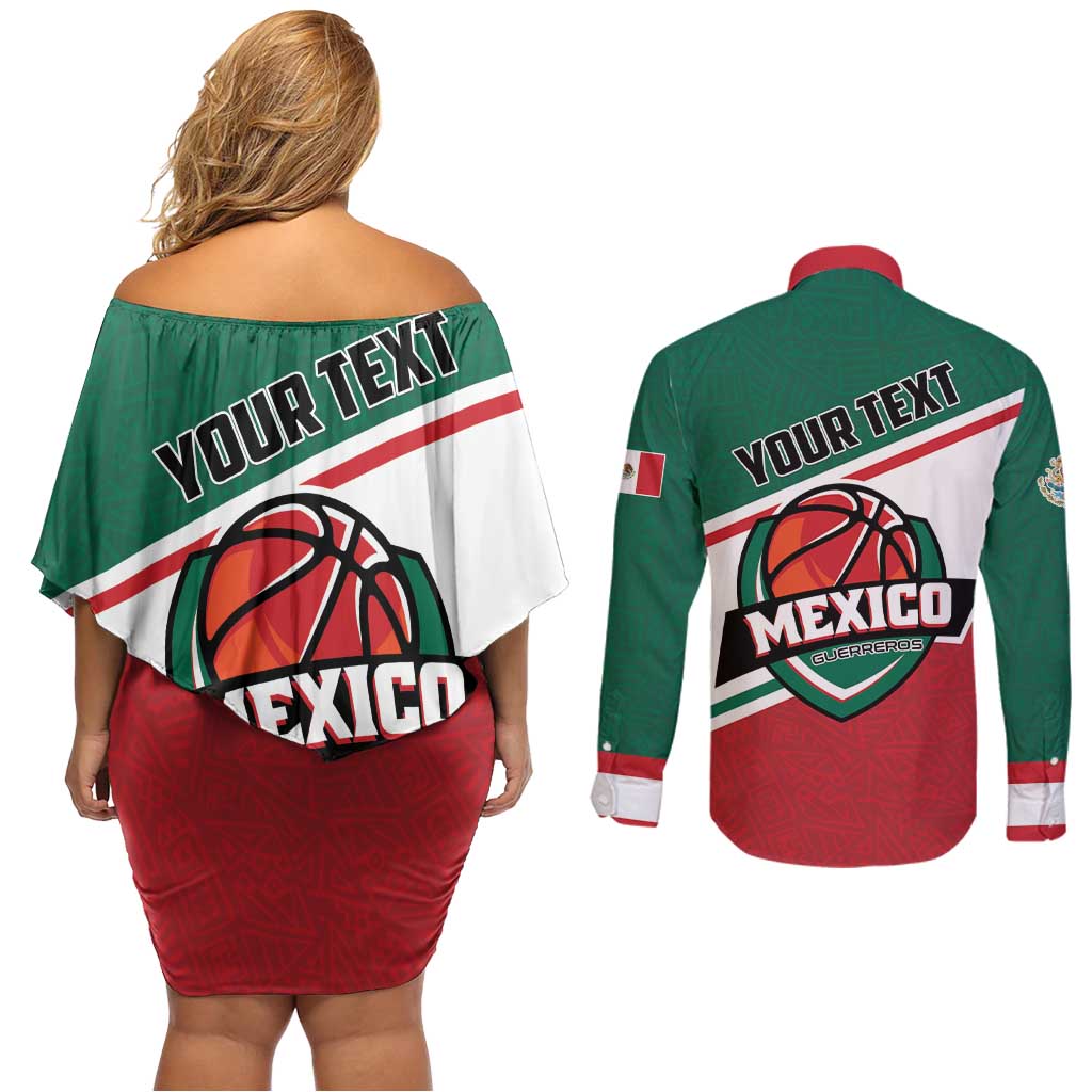 Personalized Mexico Basketball Couples Matching Off Shoulder Short Dress and Long Sleeve Button Shirt Guerreros Go Champion