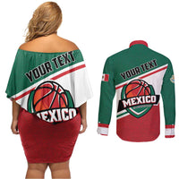 Personalized Mexico Basketball Couples Matching Off Shoulder Short Dress and Long Sleeve Button Shirt Guerreros Go Champion