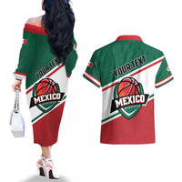 Personalized Mexico Basketball Couples Matching Off The Shoulder Long Sleeve Dress and Hawaiian Shirt Guerreros Go Champion