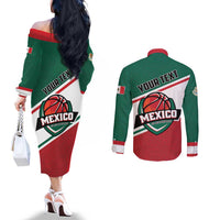 Personalized Mexico Basketball Couples Matching Off The Shoulder Long Sleeve Dress and Long Sleeve Button Shirt Guerreros Go Champion