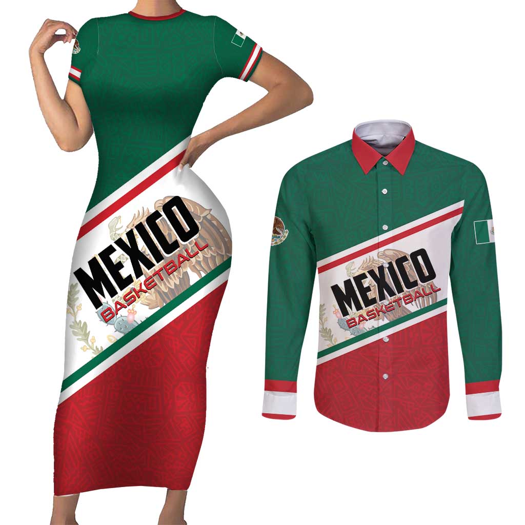 Personalized Mexico Basketball Couples Matching Short Sleeve Bodycon Dress and Long Sleeve Button Shirt Guerreros Go Champion