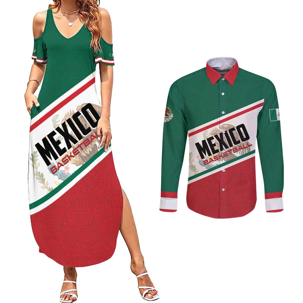 Personalized Mexico Basketball Couples Matching Summer Maxi Dress and Long Sleeve Button Shirt Guerreros Go Champion