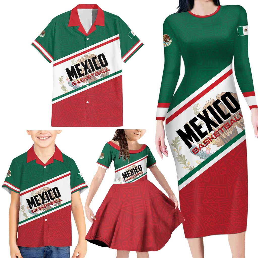 Personalized Mexico Basketball Family Matching Long Sleeve Bodycon Dress and Hawaiian Shirt Guerreros Go Champion