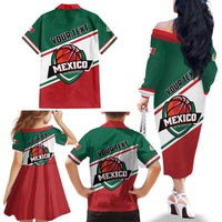 Personalized Mexico Basketball Family Matching Off The Shoulder Long Sleeve Dress and Hawaiian Shirt Guerreros Go Champion