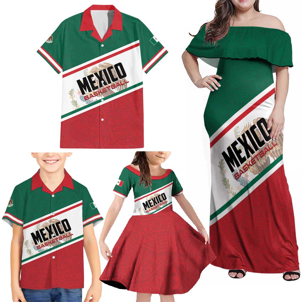 Personalized Mexico Basketball Family Matching Off Shoulder Maxi Dress and Hawaiian Shirt Guerreros Go Champion