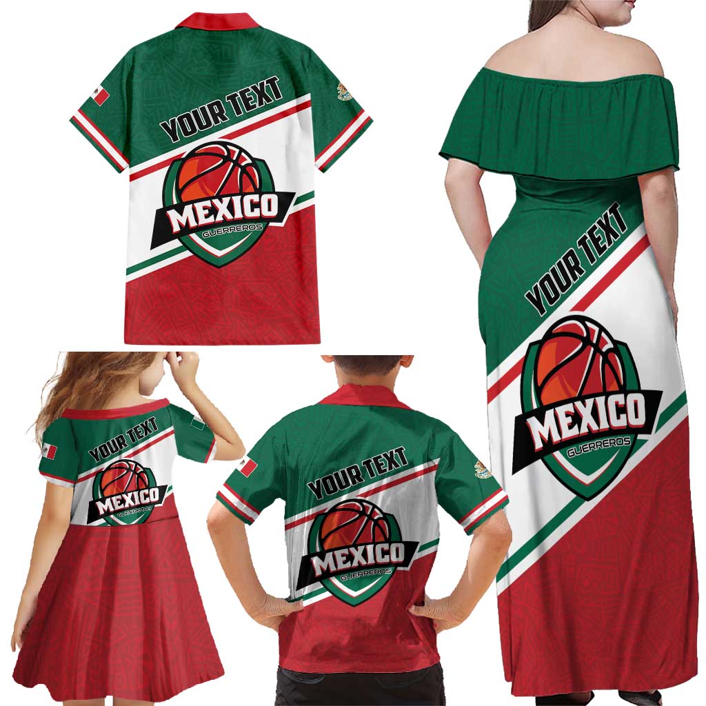 Personalized Mexico Basketball Family Matching Off Shoulder Maxi Dress and Hawaiian Shirt Guerreros Go Champion