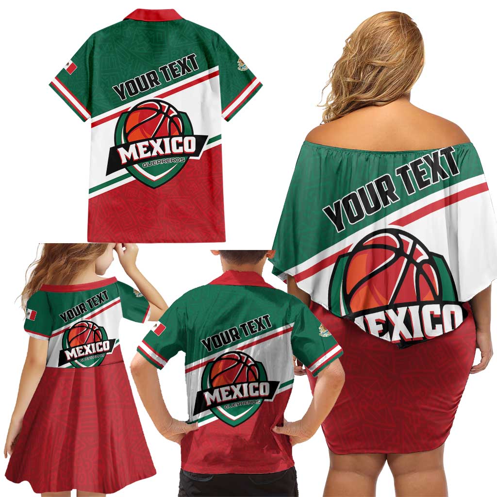 Personalized Mexico Basketball Family Matching Off Shoulder Short Dress and Hawaiian Shirt Guerreros Go Champion