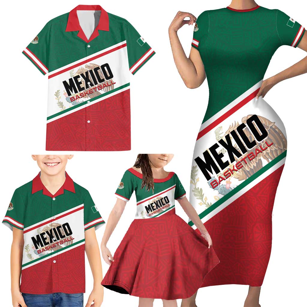 Personalized Mexico Basketball Family Matching Short Sleeve Bodycon Dress and Hawaiian Shirt Guerreros Go Champion