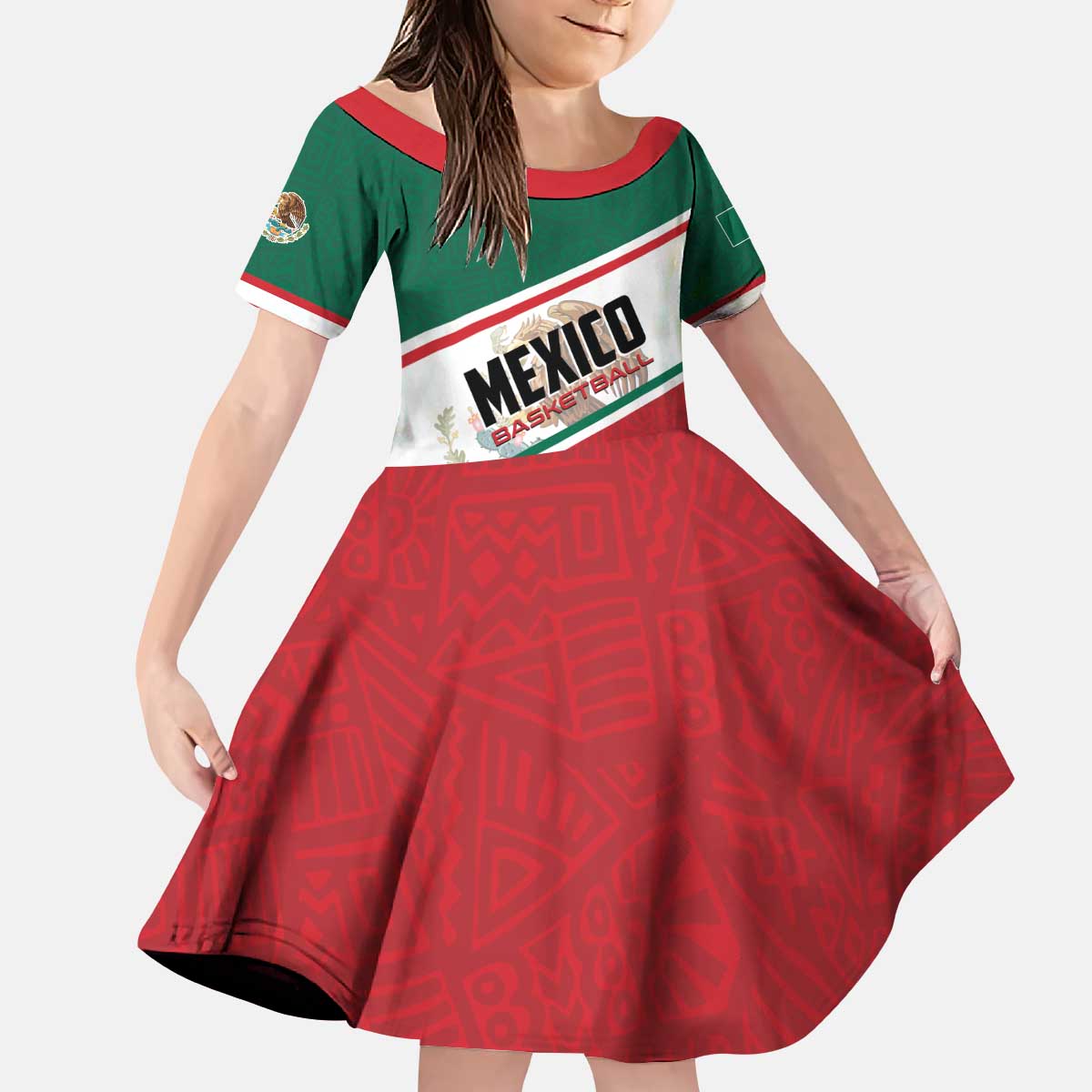 Personalized Mexico Basketball Kid Short Sleeve Dress Guerreros Go Champion