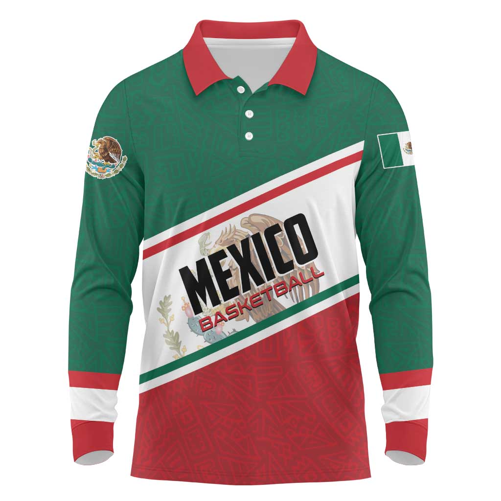 Personalized Mexico Basketball Long Sleeve Polo Shirt Guerreros Go Champion