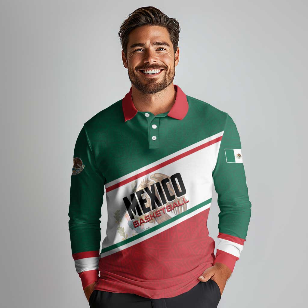 Personalized Mexico Basketball Long Sleeve Polo Shirt Guerreros Go Champion