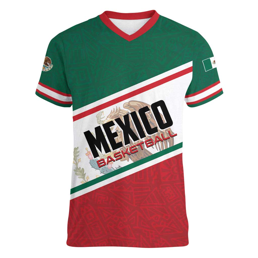 Personalized Mexico Basketball Women V-Neck T-Shirt Guerreros Go Champion