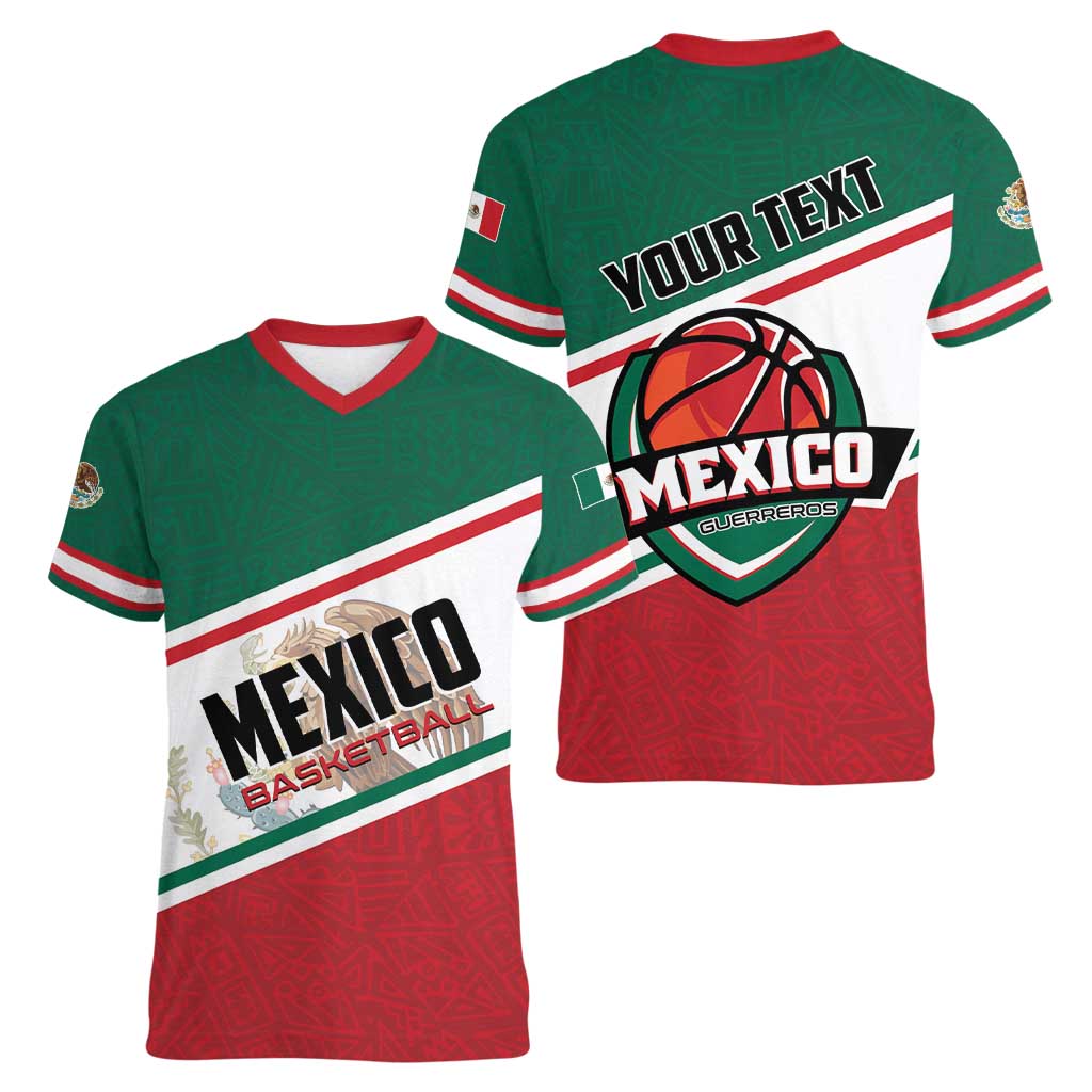 Personalized Mexico Basketball Women V-Neck T-Shirt Guerreros Go Champion
