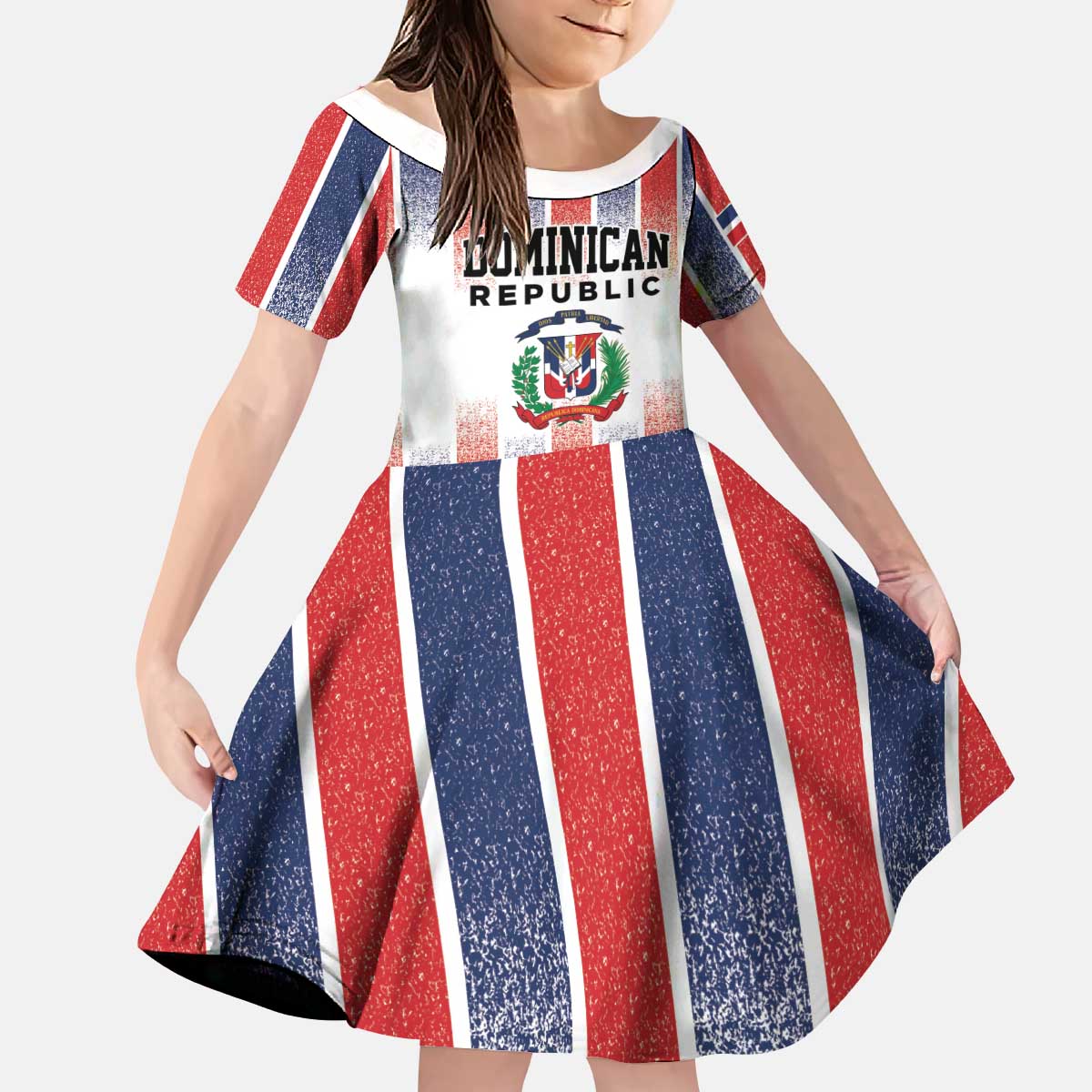 Personalized Dominican Republic Kid Short Sleeve Dress Stripe Stylized