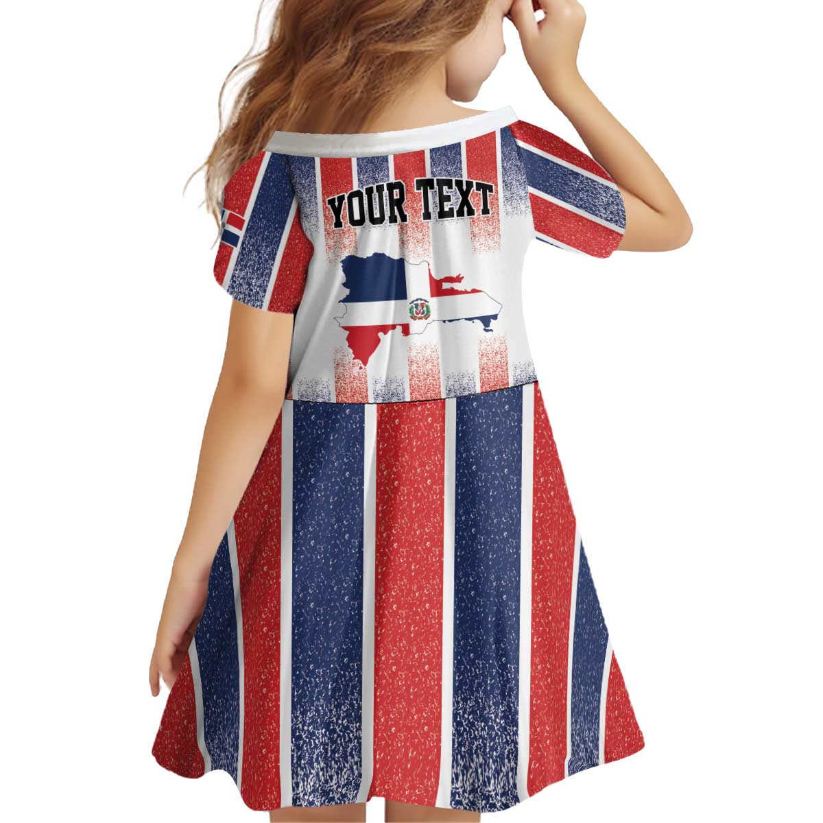 Personalized Dominican Republic Kid Short Sleeve Dress Stripe Stylized