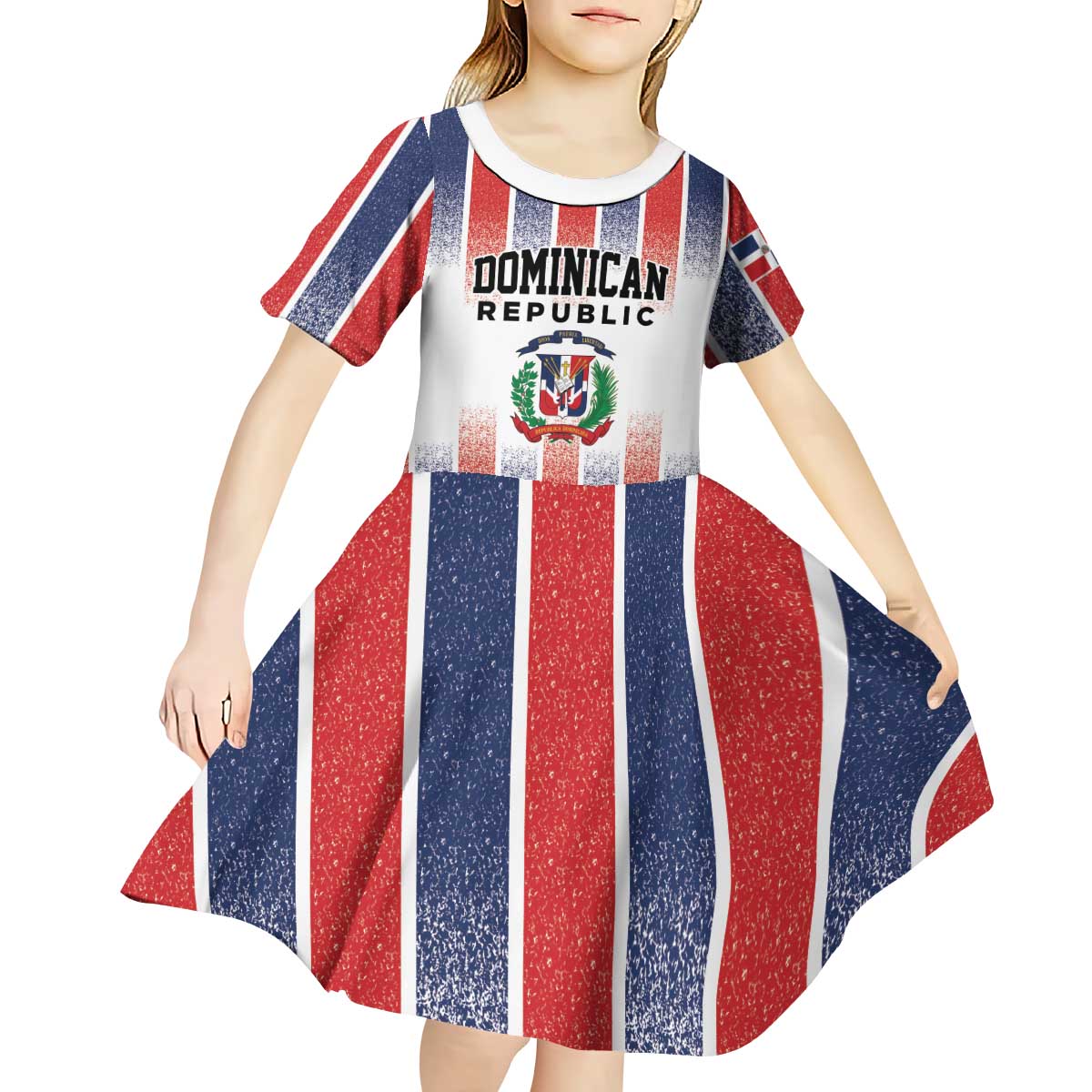 Personalized Dominican Republic Kid Short Sleeve Dress Stripe Stylized