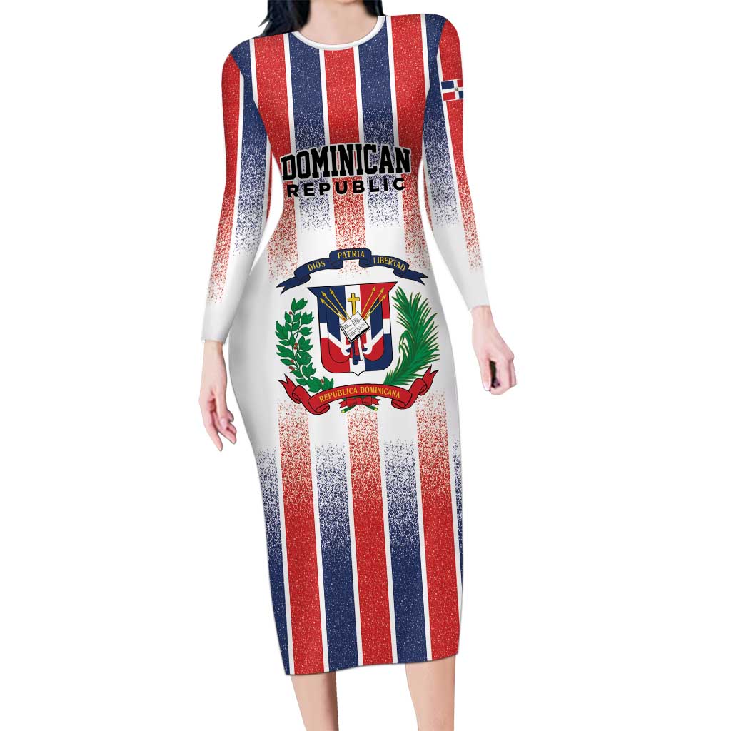 Personalized Dominican Republic Long Sleeve Bodycon Dress Stripe Stylized