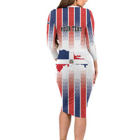 Personalized Dominican Republic Long Sleeve Bodycon Dress Stripe Stylized