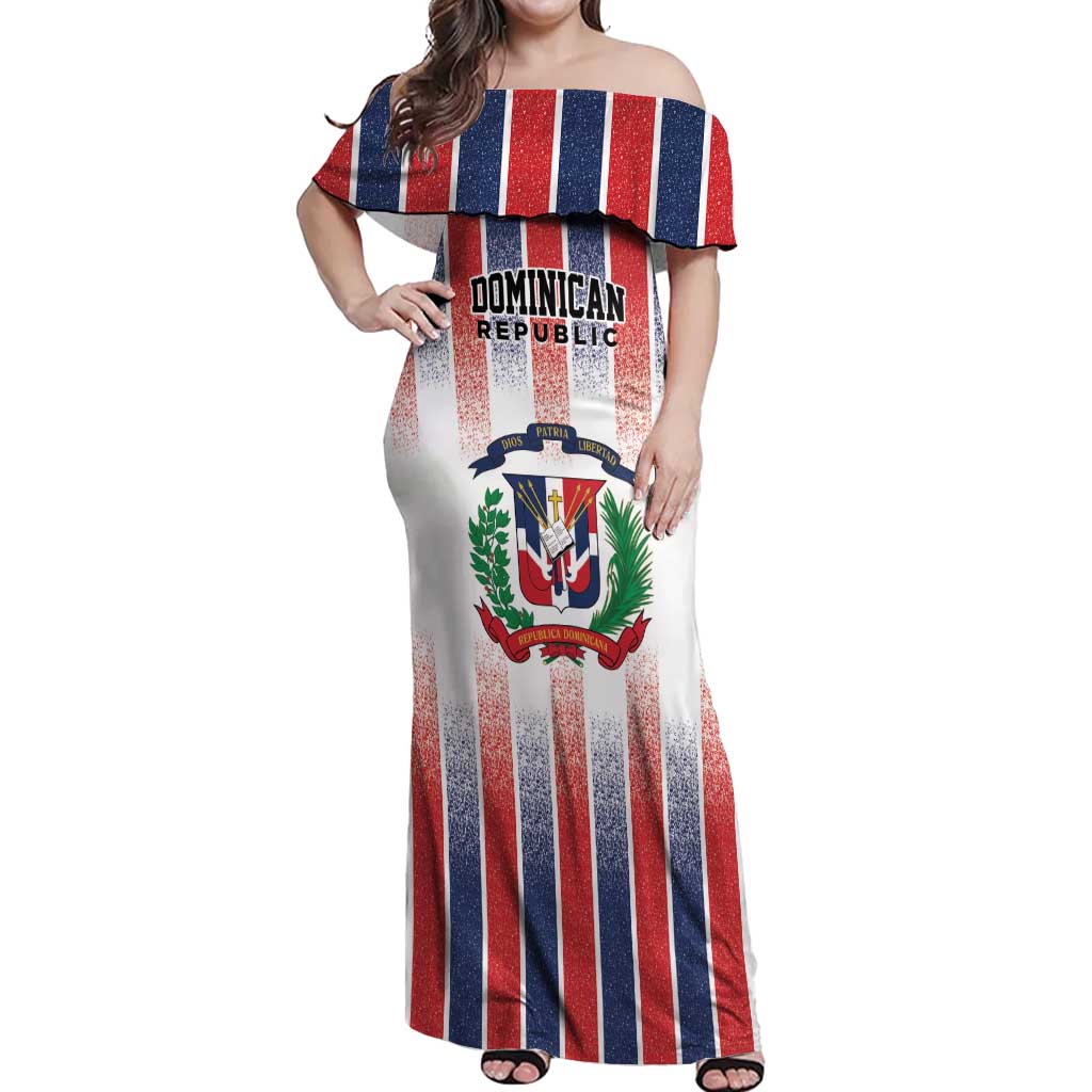 Personalized Dominican Republic Off Shoulder Maxi Dress Stripe Stylized