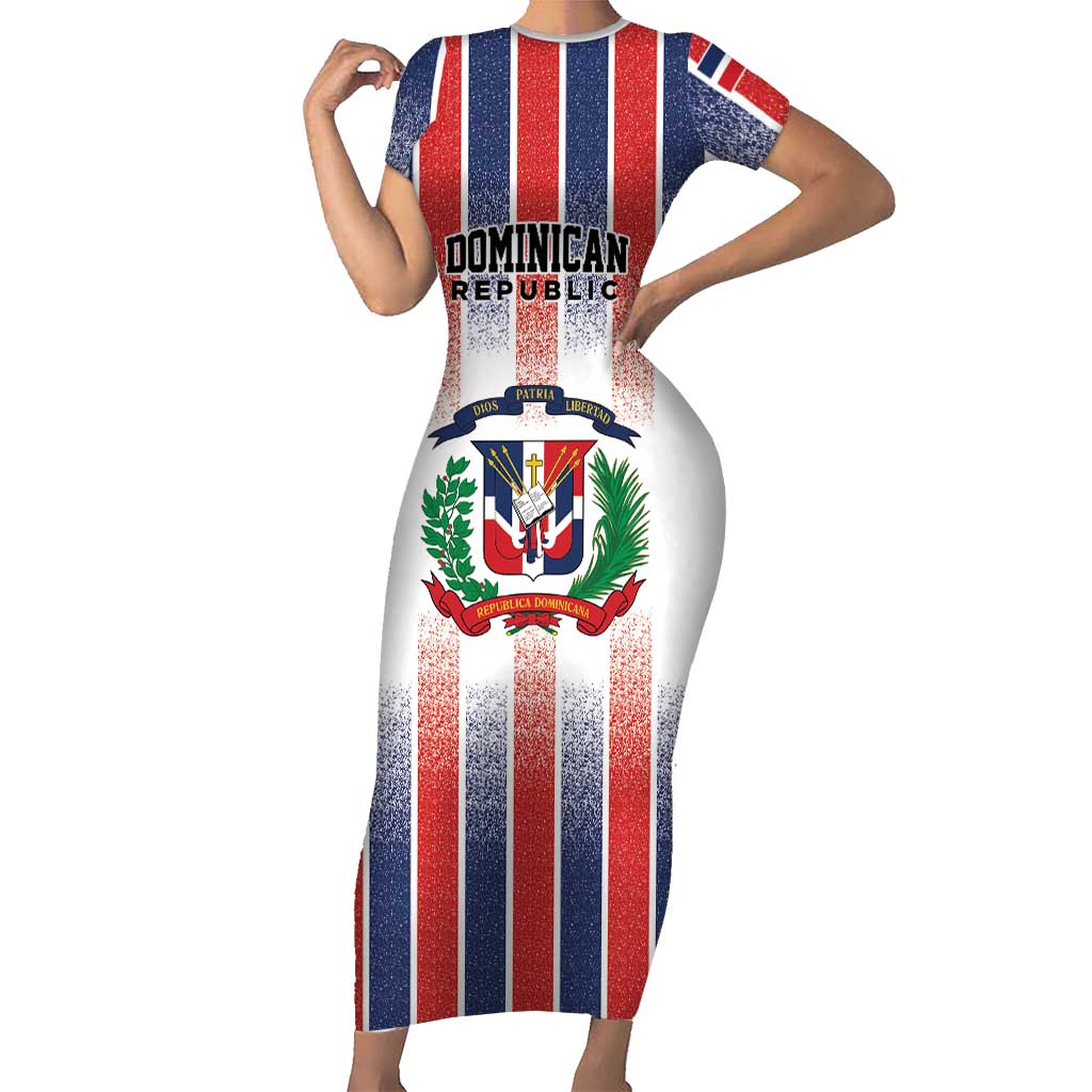 Personalized Dominican Republic Short Sleeve Bodycon Dress Stripe Stylized