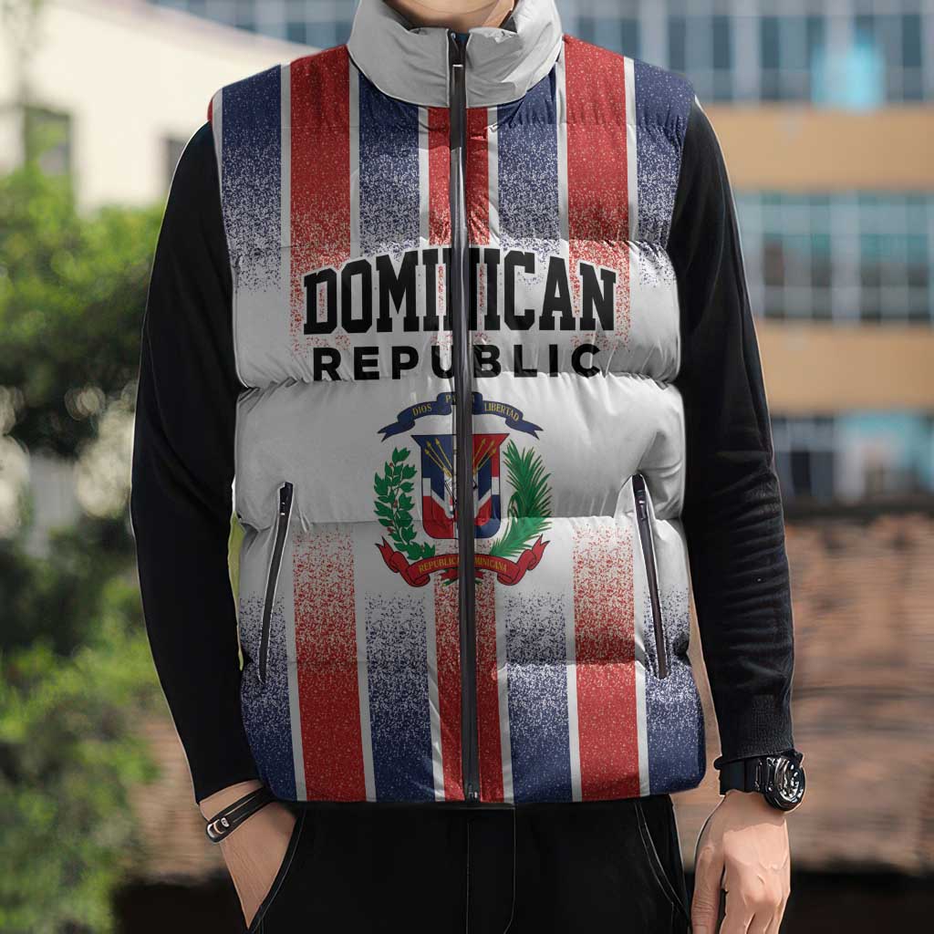 Personalized Dominican Republic Sleeveless Puffer Jacket Stripe Stylized